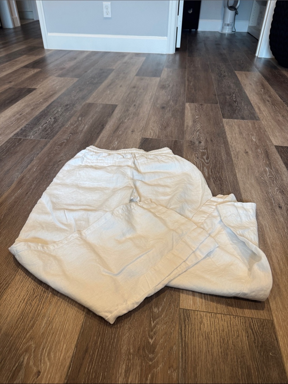 Athleta Women's White Linen Wide-Leg Drawstring Track Pants - Picture 5 of 6